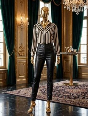 Striped Black & Cream Button-Down Shirt
